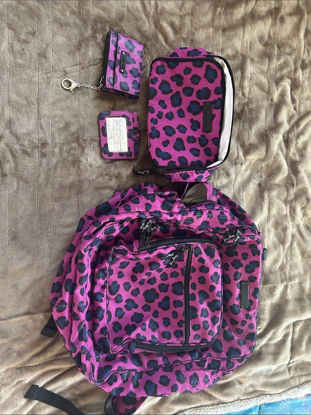 Vera Bradley Purple & Black Leopard Backpack 4-piece Set